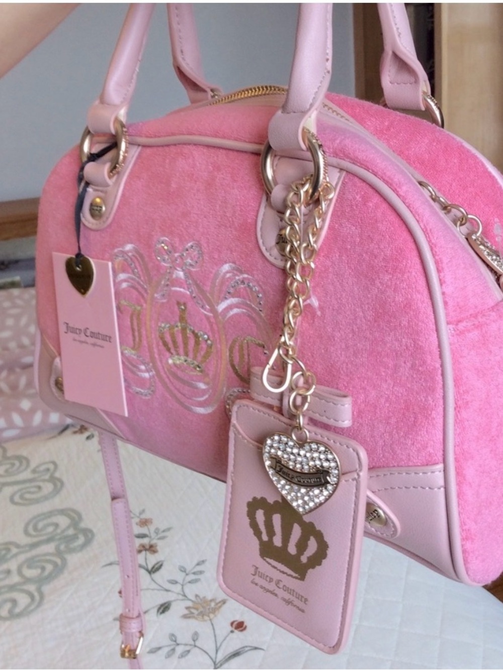 Juicy Couture Pink Velvet Dome Satchel with Gold Hardware